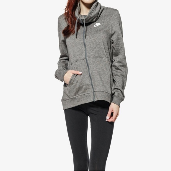 Nike Sweatshirt Full Zip Gray Jacket Womens Size S Funnel Neck Pullover Training - Picture 1 of 12